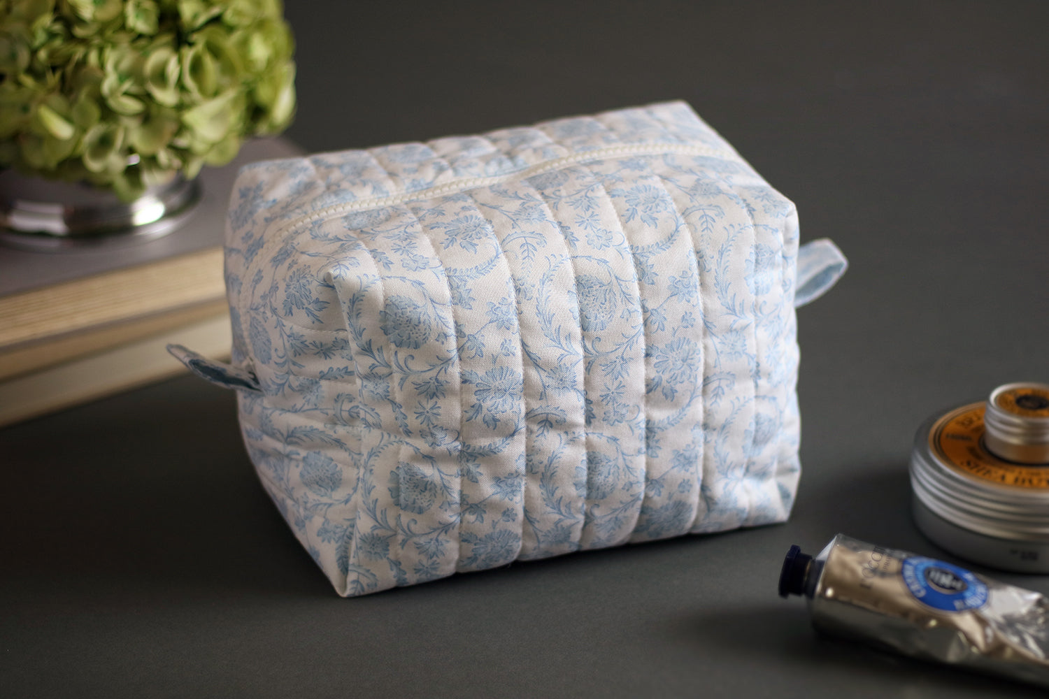 Vintage Style Blue and White Handmade Quilted "Boxy" Makeup Bag