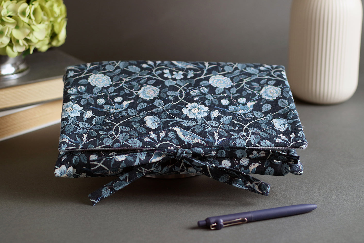 French Blue Birds Handmade Quilted Book Cover - Medium