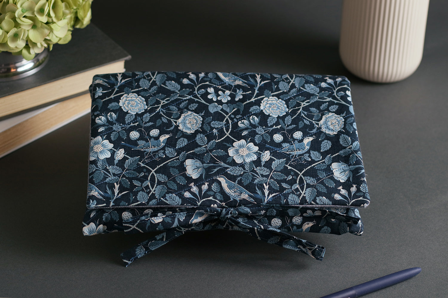 French Blue Birds Handmade Quilted Book Cover - Medium