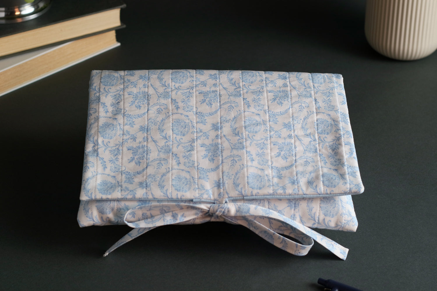 Vintage Style Blue and White Handmade Quilted Book Cover - Medium