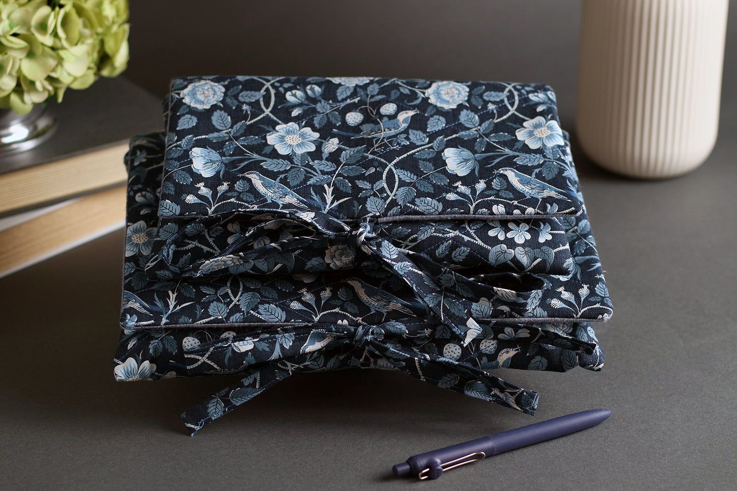 French Blue Birds Handmade Quilted Book Cover - Small