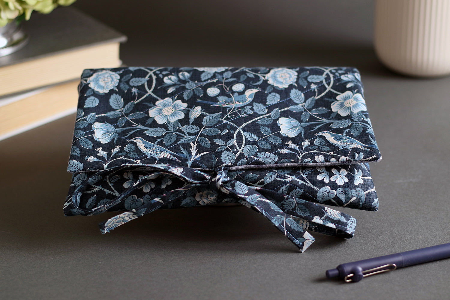 French Blue Birds Handmade Quilted Book Cover - Small