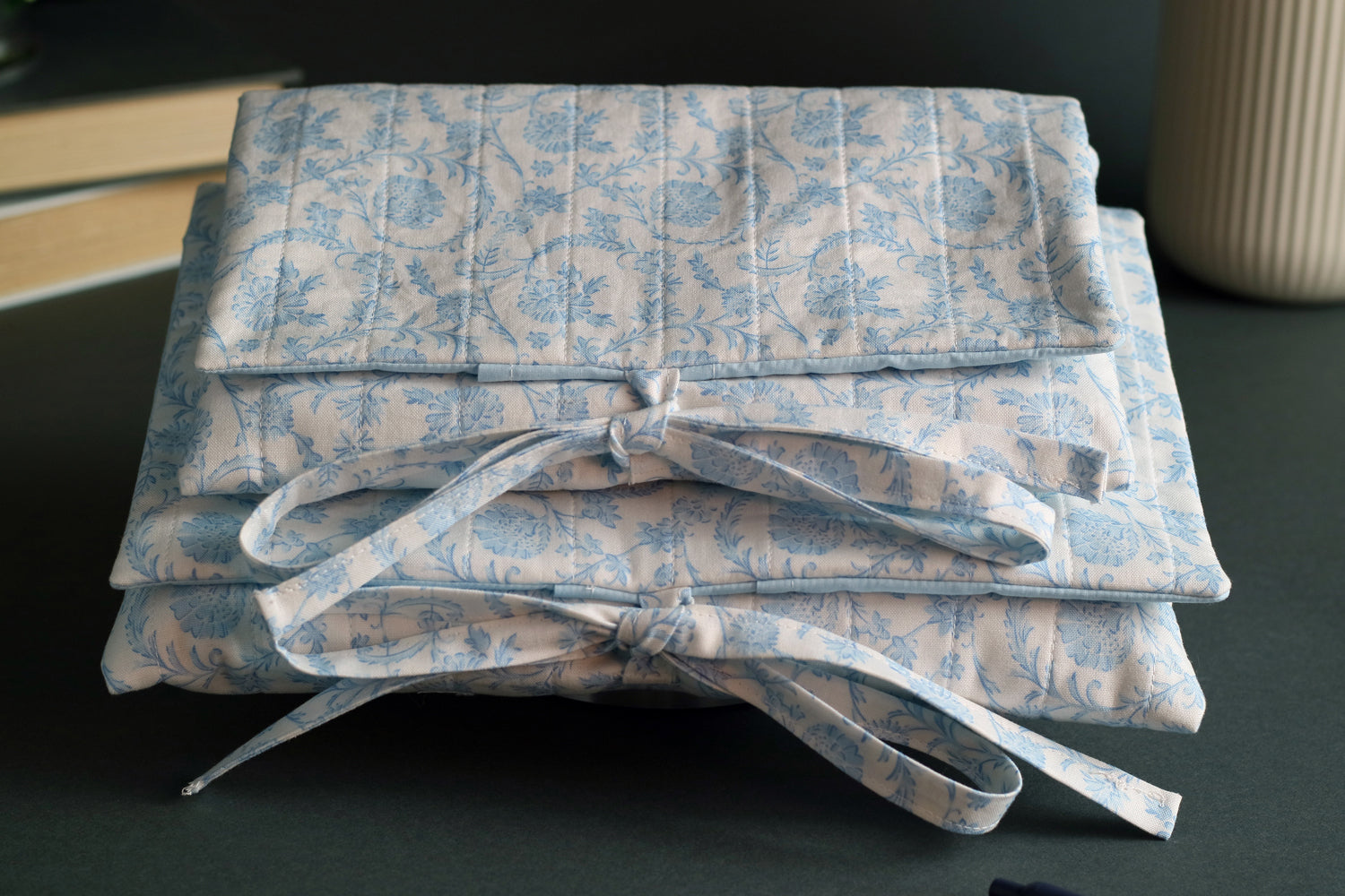 Vintage Style Blue and White Handmade Quilted Book Cover - Small