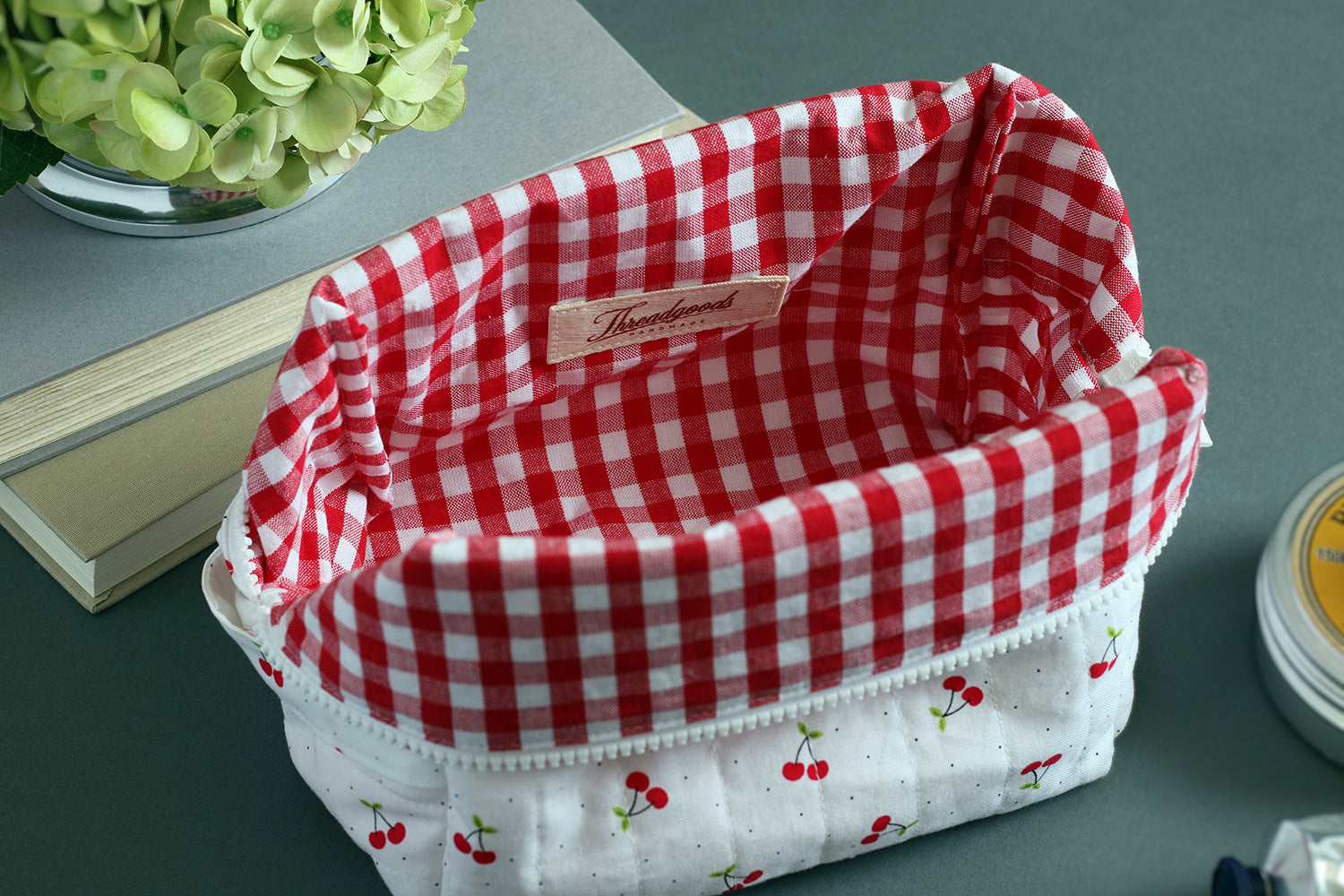 Cherry Picnic Handmade Quilted "Boxy" Makeup Bag