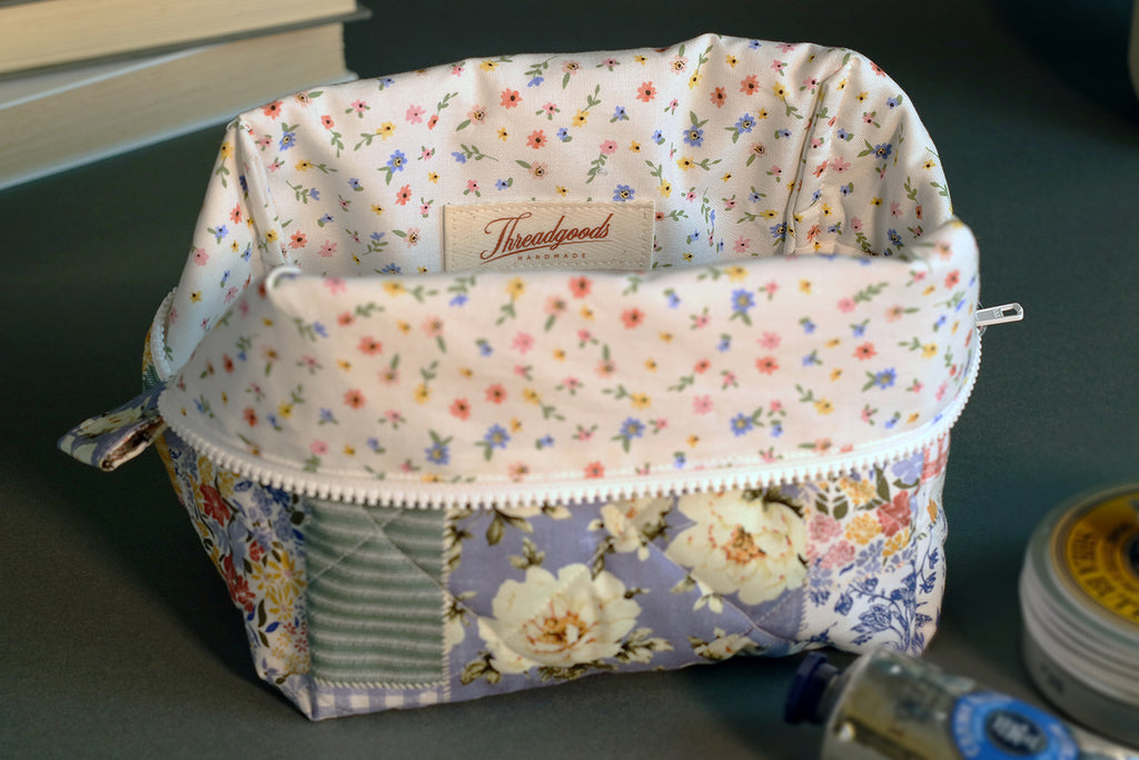 Colorful Patchwork Handmade Quilted "Boxy" Makeup Bag