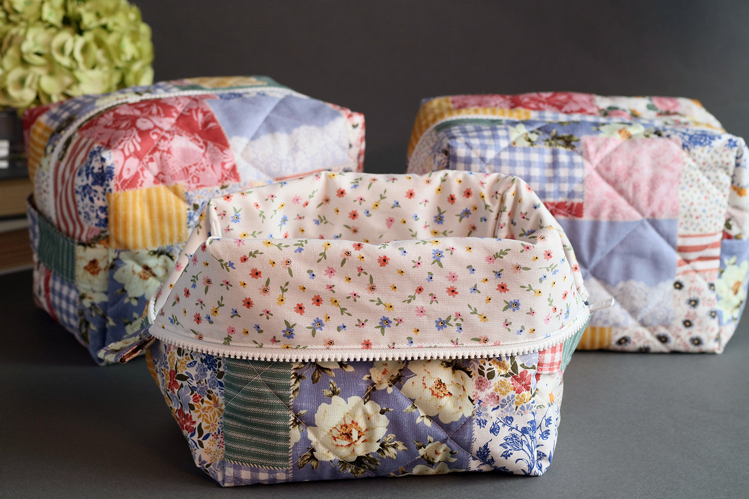 Colorful Patchwork Handmade Quilted "Boxy" Makeup Bag