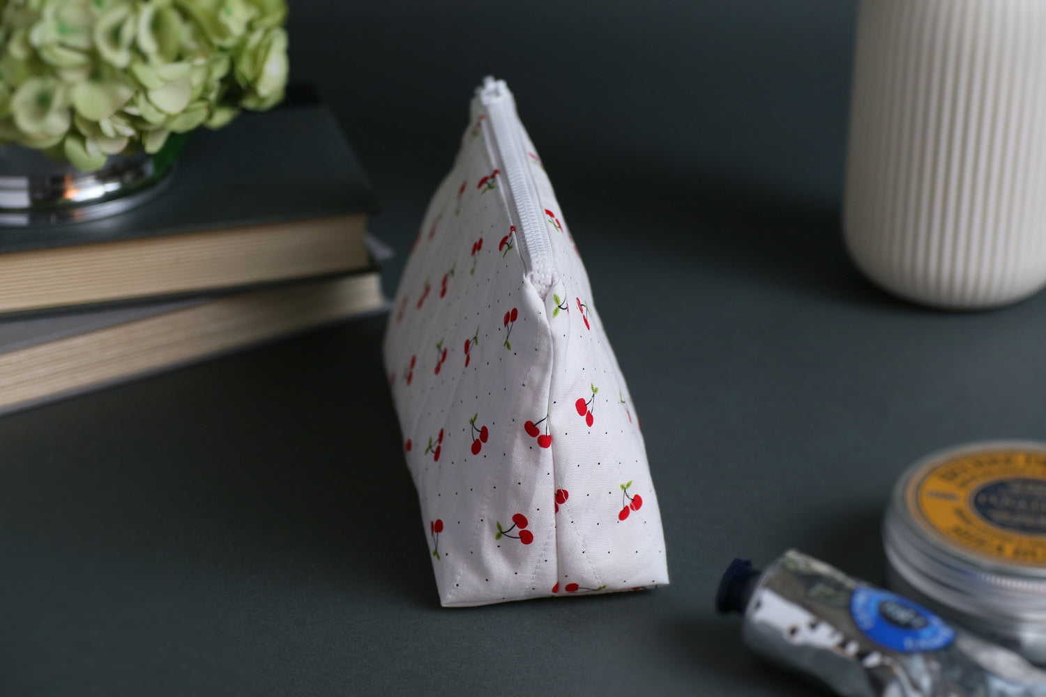 Cherry Picnic Handmade Quilted Zip Pouch -  Small