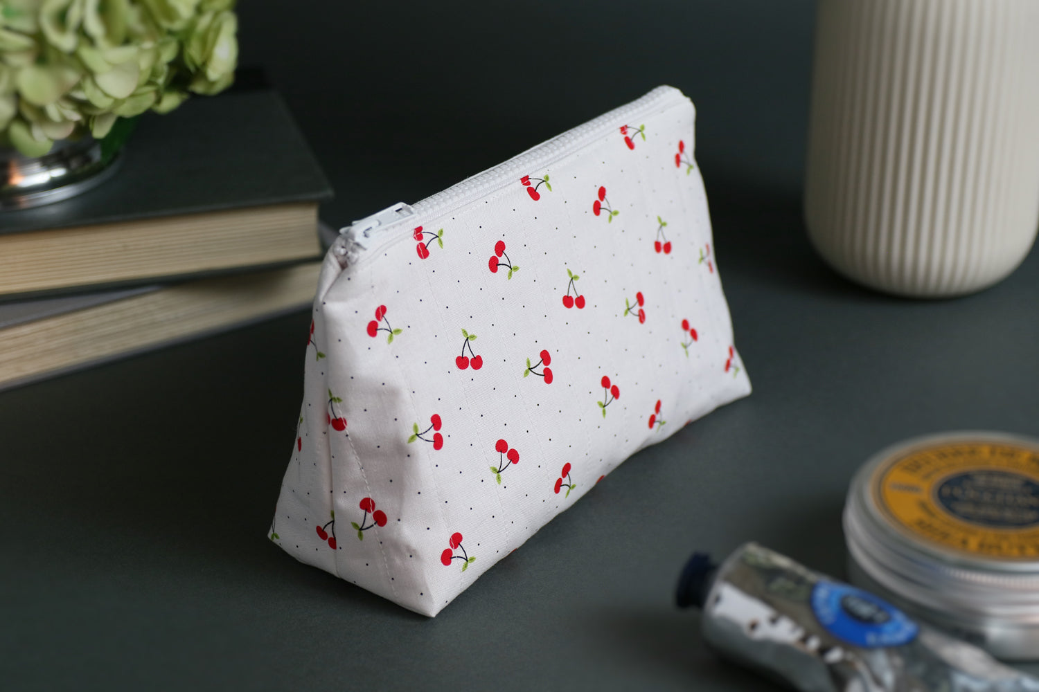 Cherry Picnic Handmade Quilted Zip Pouch -  Small