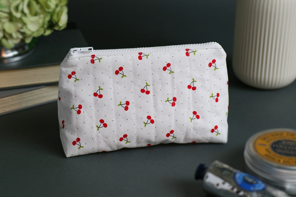 Cherry Picnic Handmade Quilted Zip Pouch -  Small