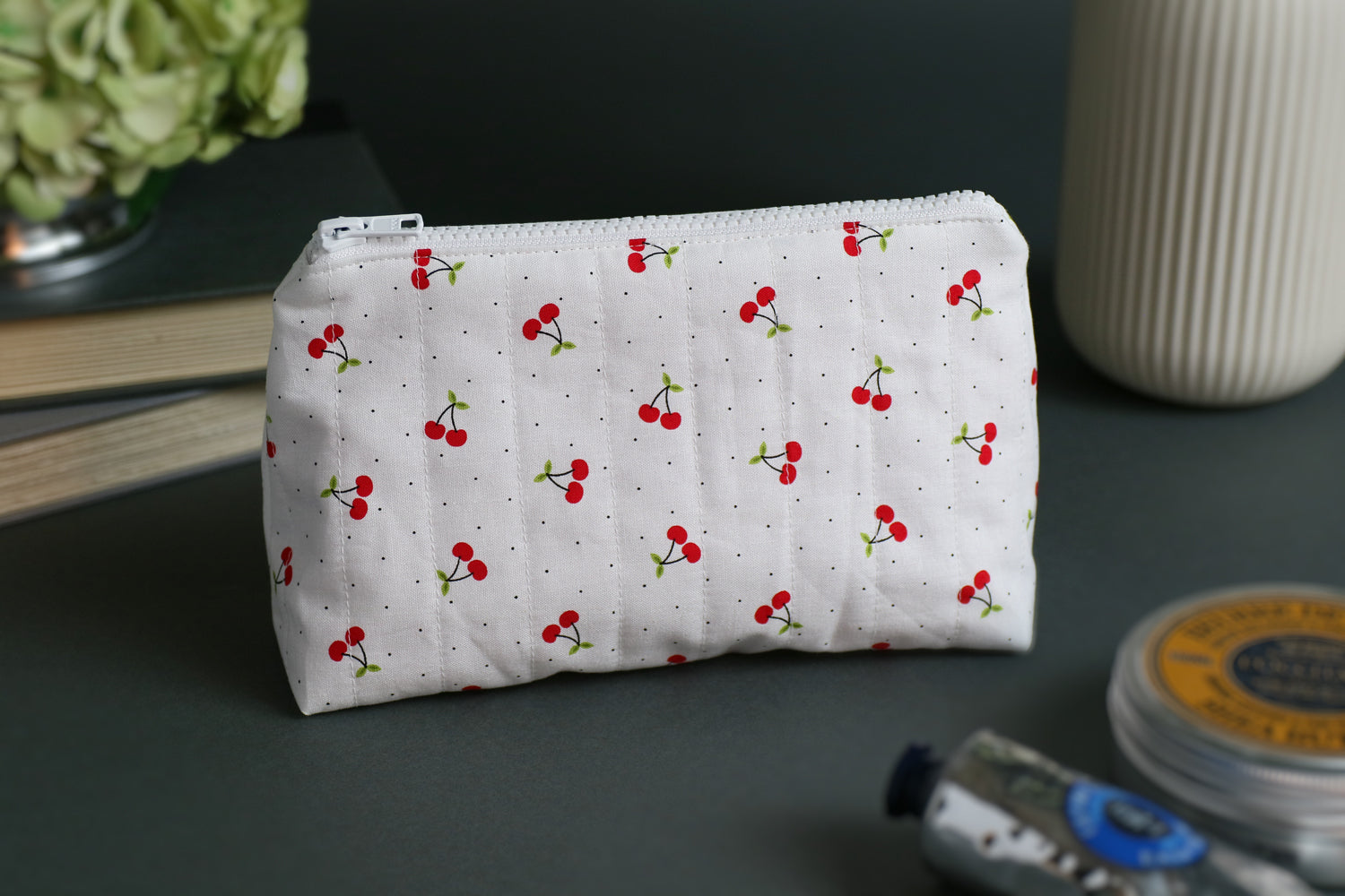 Cherry Picnic Handmade Quilted Zip Pouch -  Small