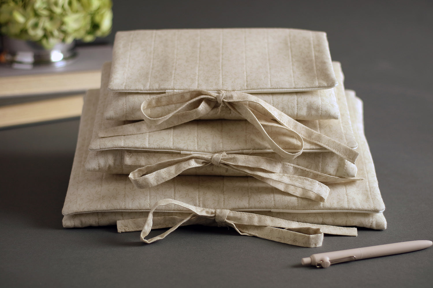 Natural Tiny Vines Handmade Quilted Book Cover - Large