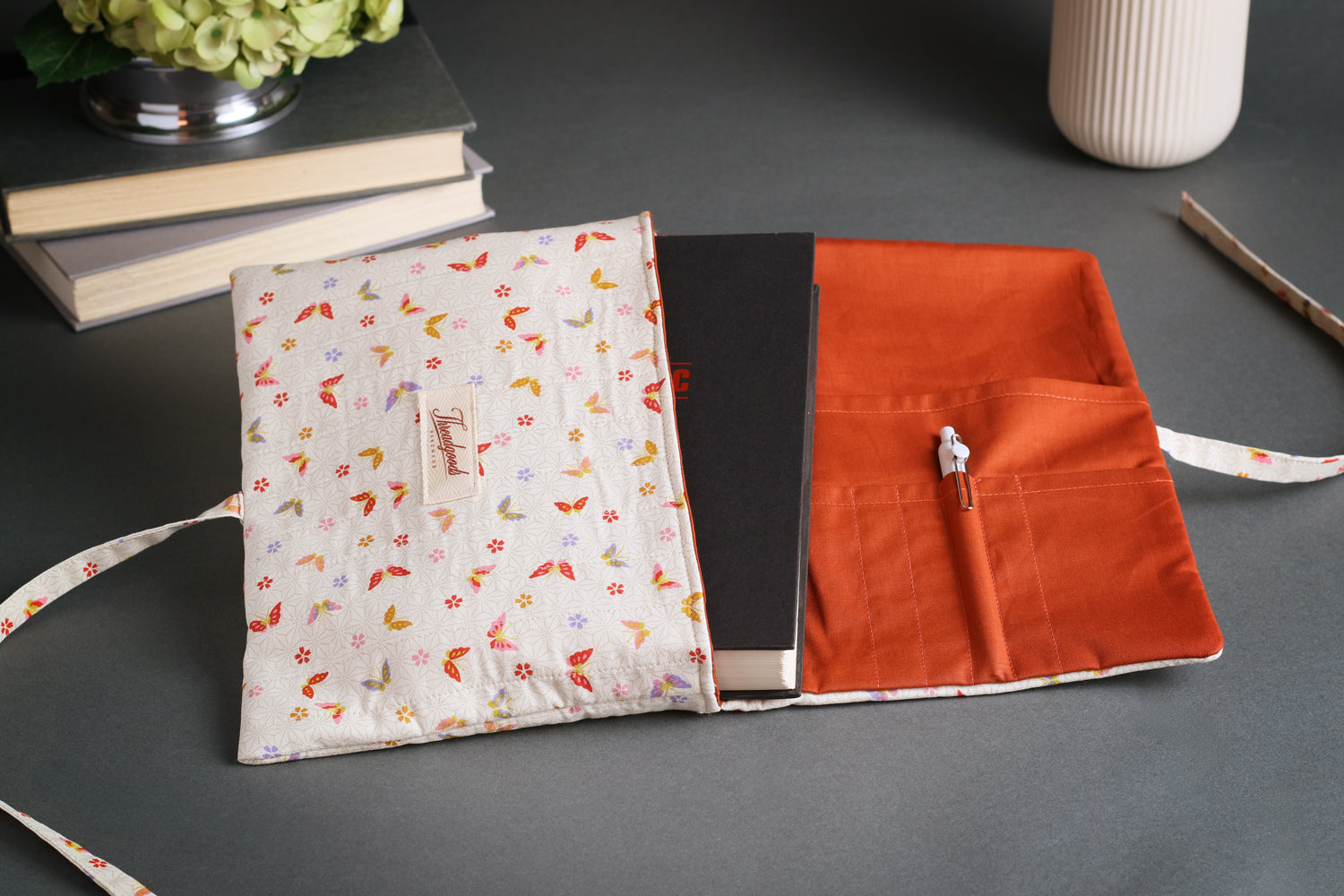 Colorful Butterflies & Cherry Blossoms Quilted Book Cover - Medium