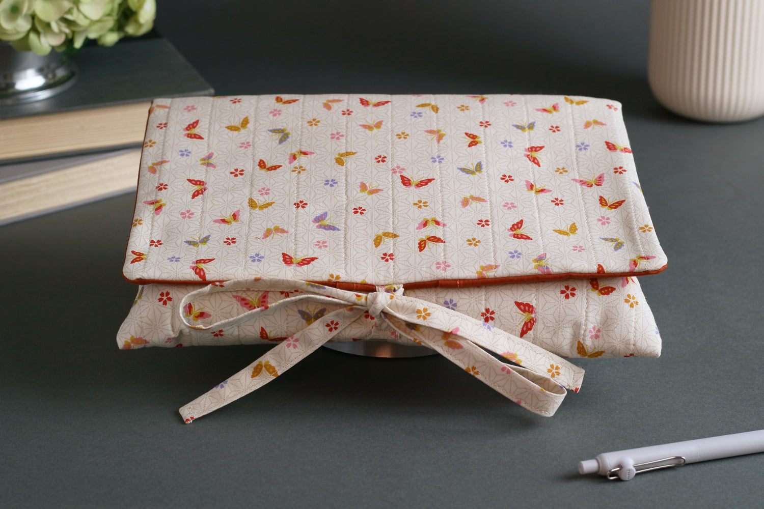 Colorful Butterflies & Cherry Blossoms Quilted Book Cover - Medium