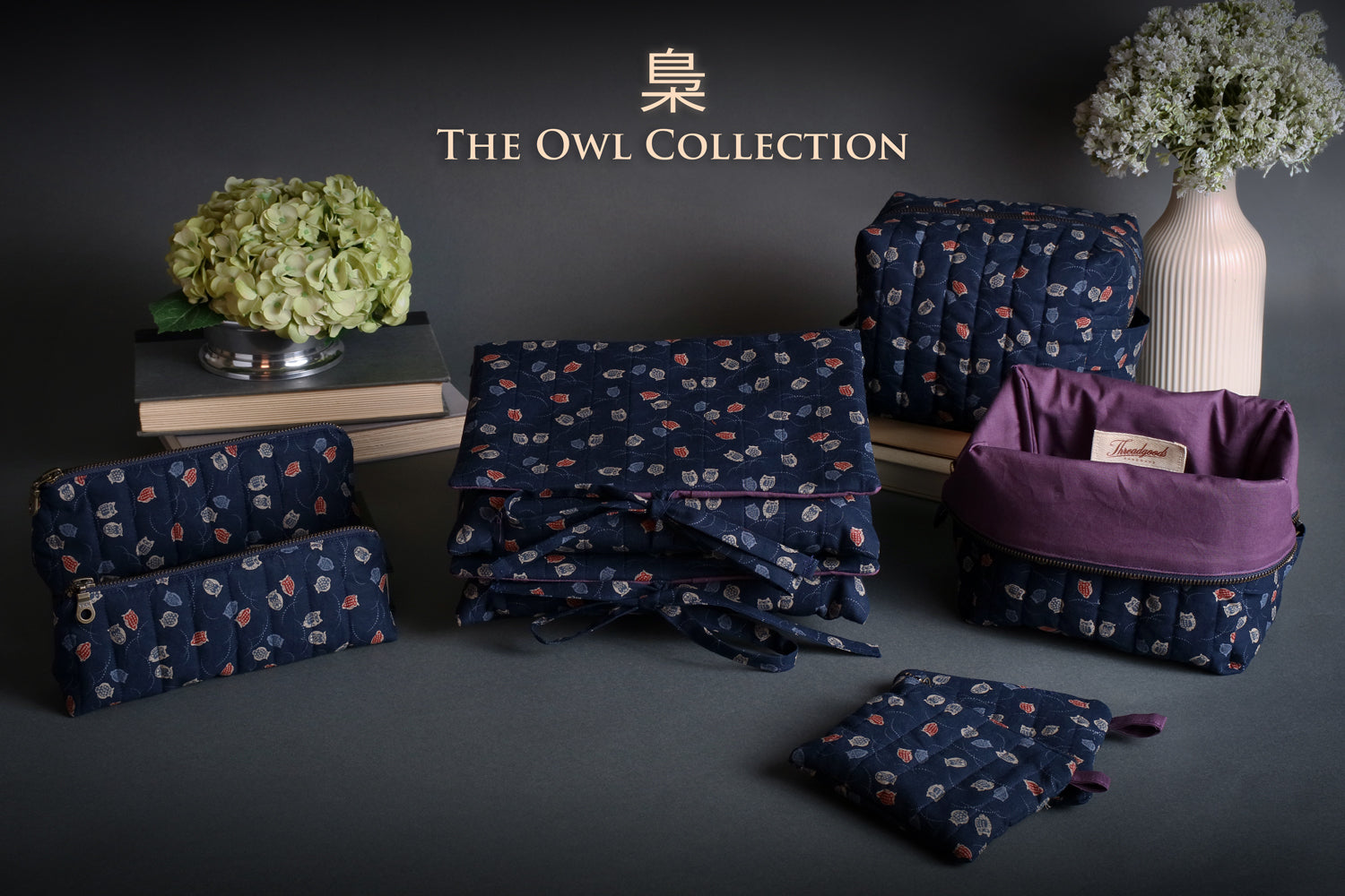 Colorful Owls and Wispy Arcs Handmade Quilted Pencil Case