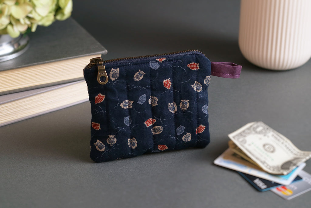 Colorful Owls and Wispy Arcs Handmade Quilted Keychain Wallet
