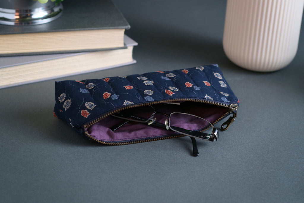 Colorful Owls and Wispy Arcs Handmade Quilted Pencil Case