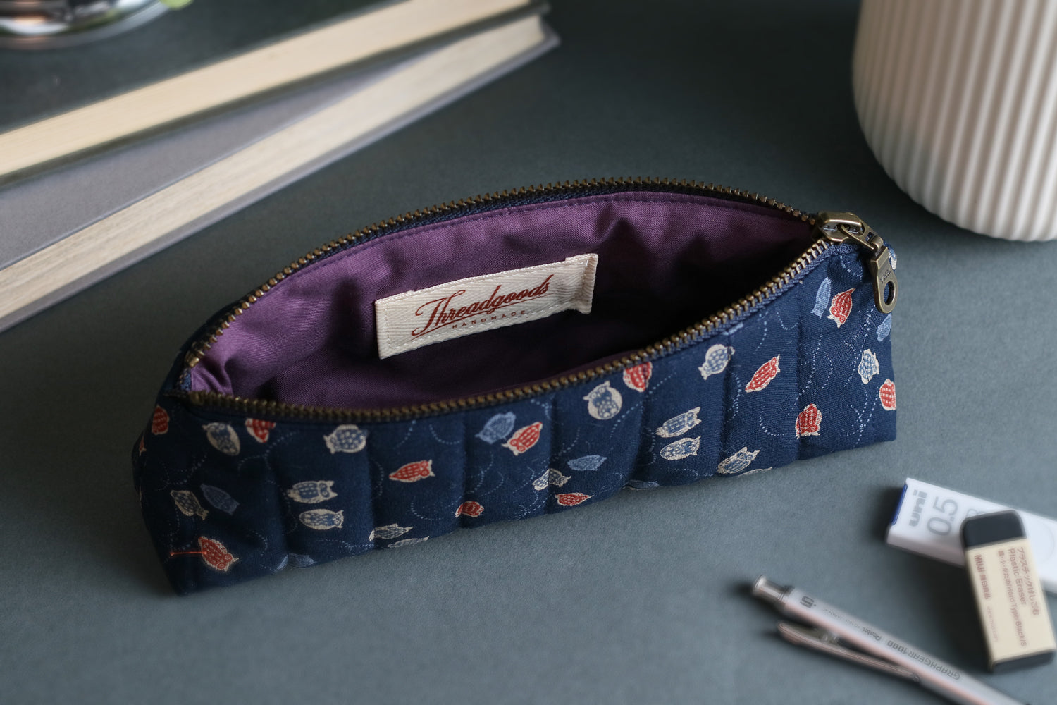Colorful Owls and Wispy Arcs Handmade Quilted Pencil Case