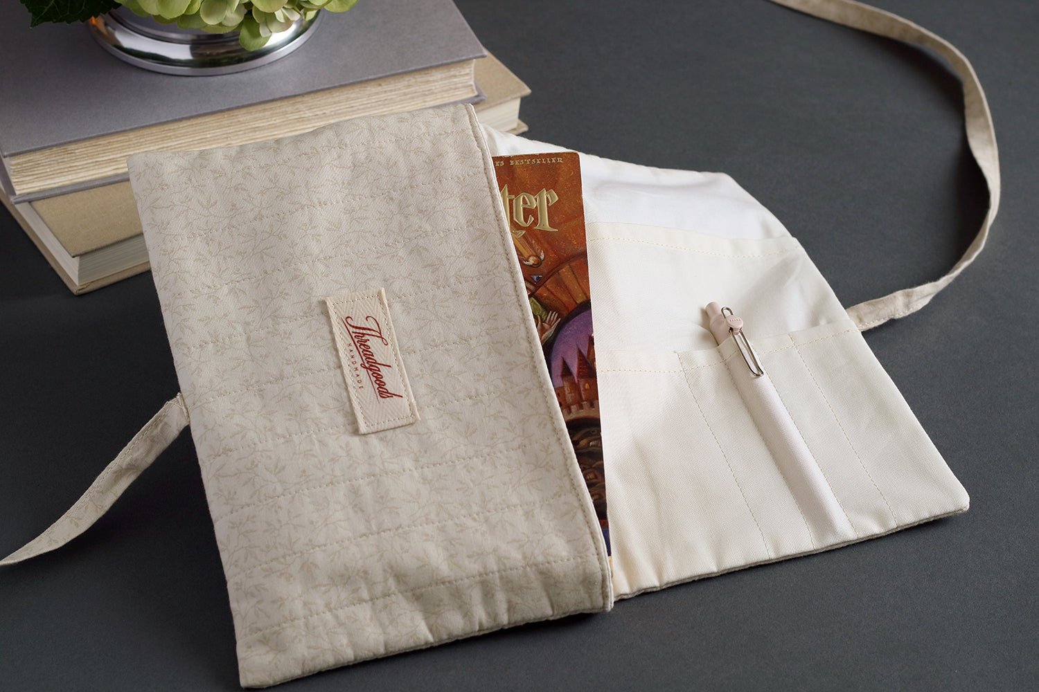 Natural Tiny Vines Handmade Quilted Book Cover - Small