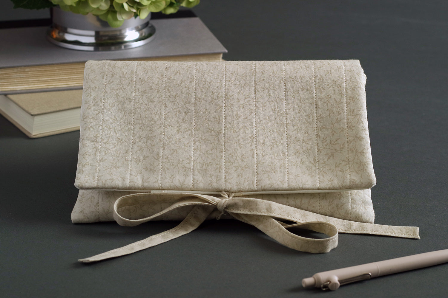Natural Tiny Vines Handmade Quilted Book Cover - Small