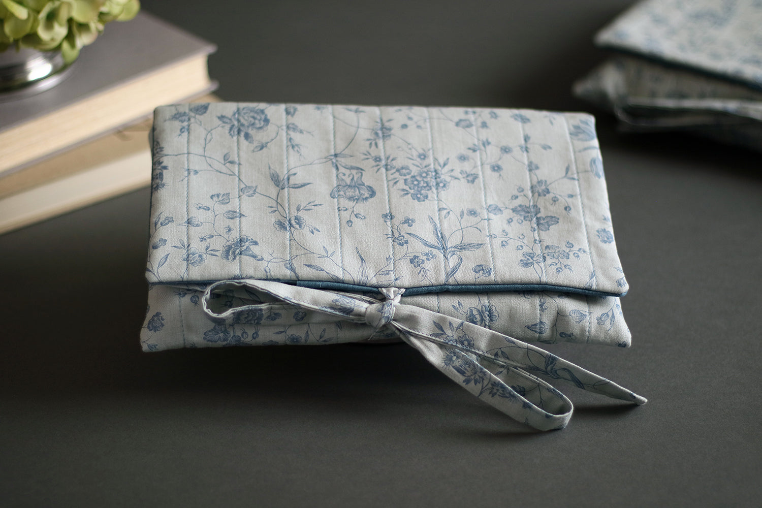 French Blue Peony Handmade Quilted Book Cover - Small