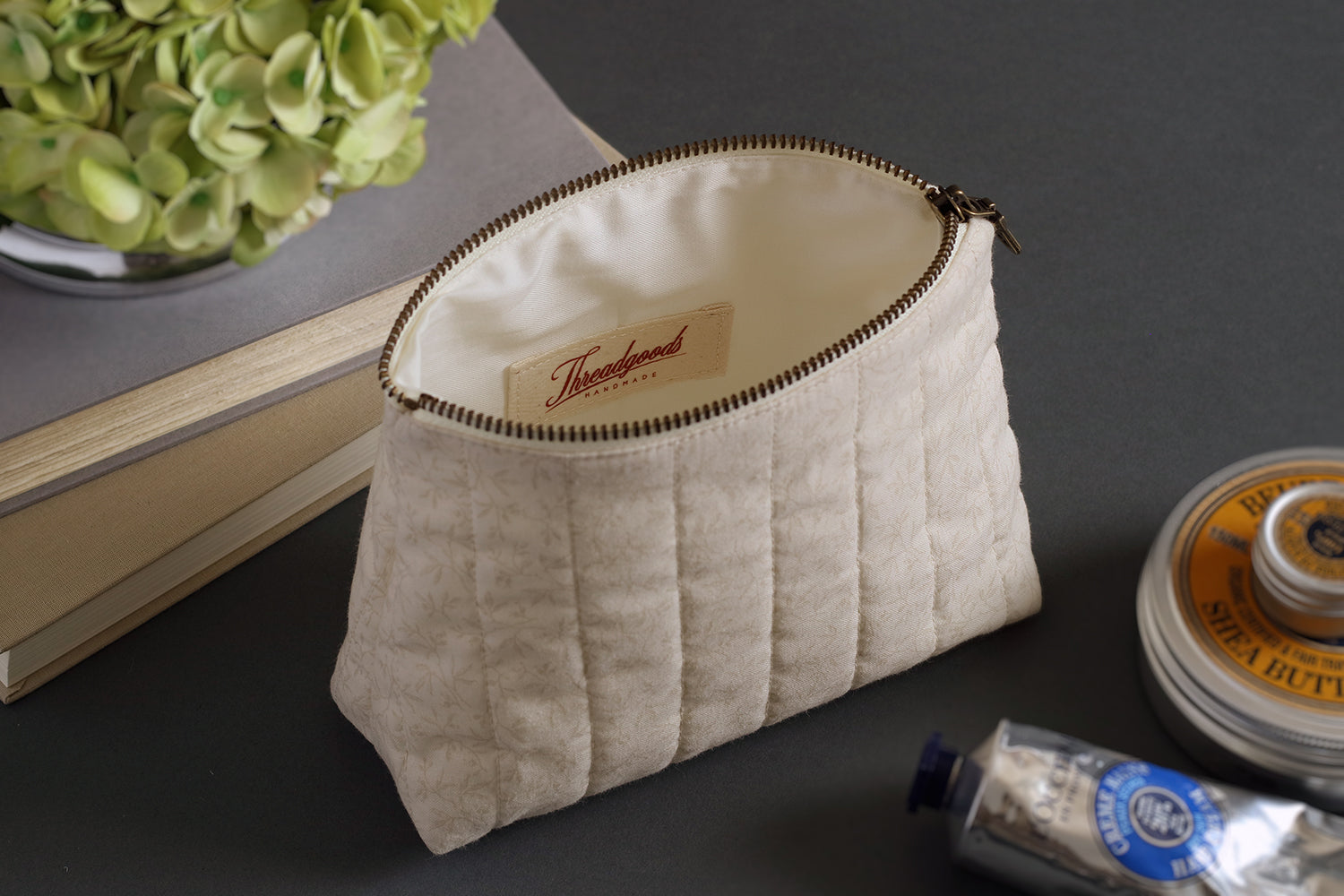 Natural Tiny Vines Handmade Quilted Zip Pouch -  Small