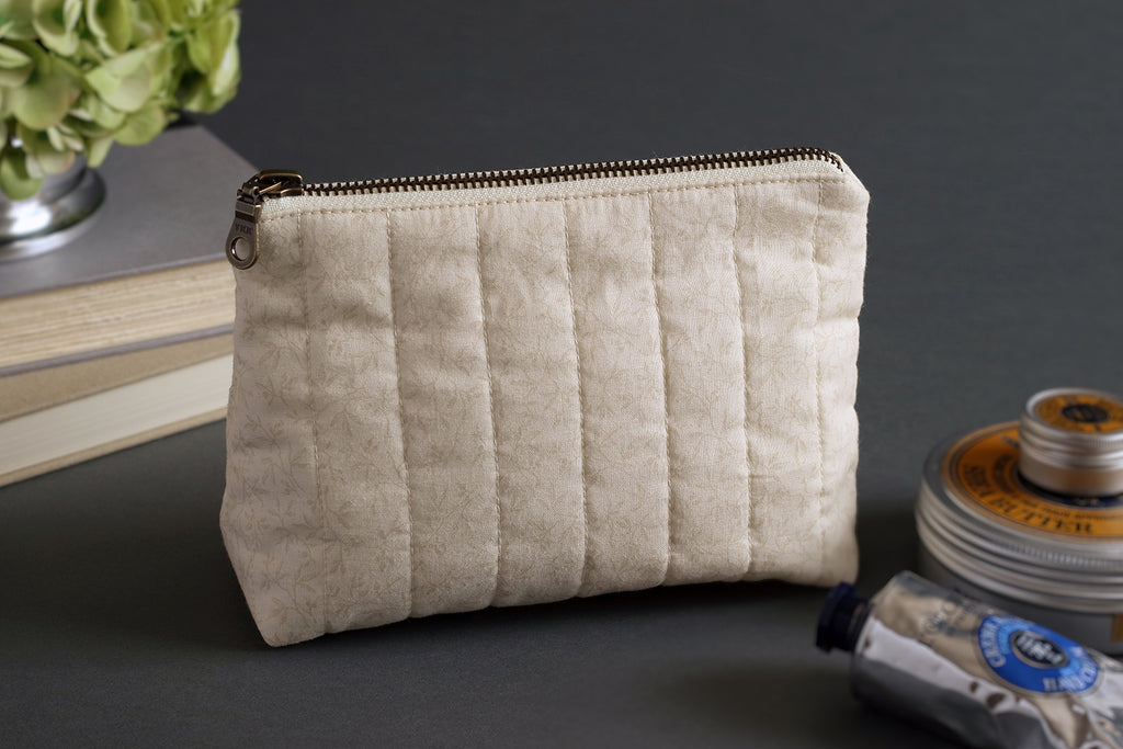 Natural Tiny Vines Handmade Quilted Zip Pouch -  Small