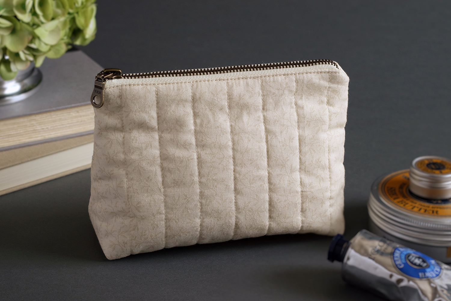 Natural Tiny Vines Handmade Quilted Zip Pouch -  Small