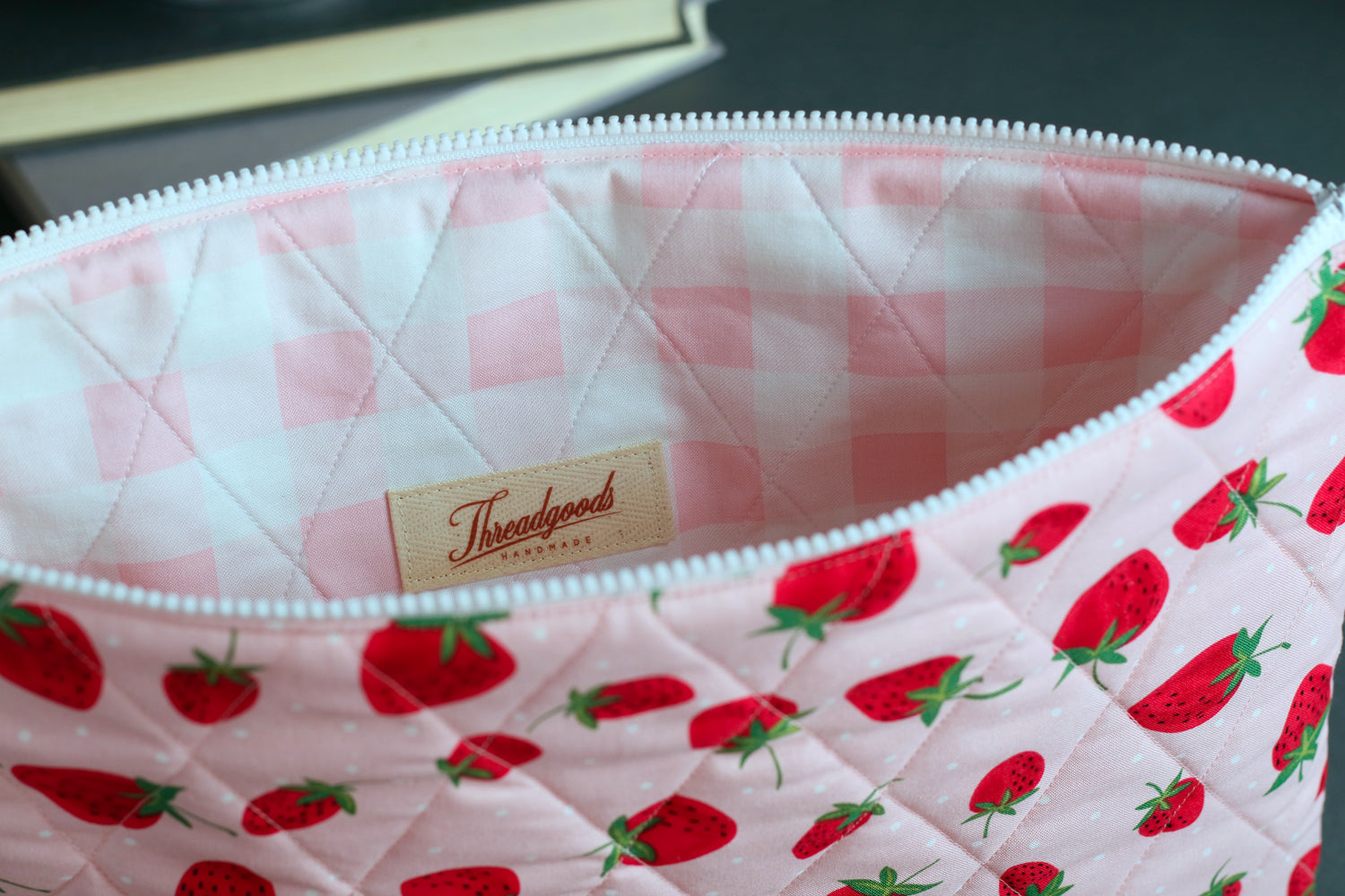 Strawberry Picnic quilted zip laptop sleeve!