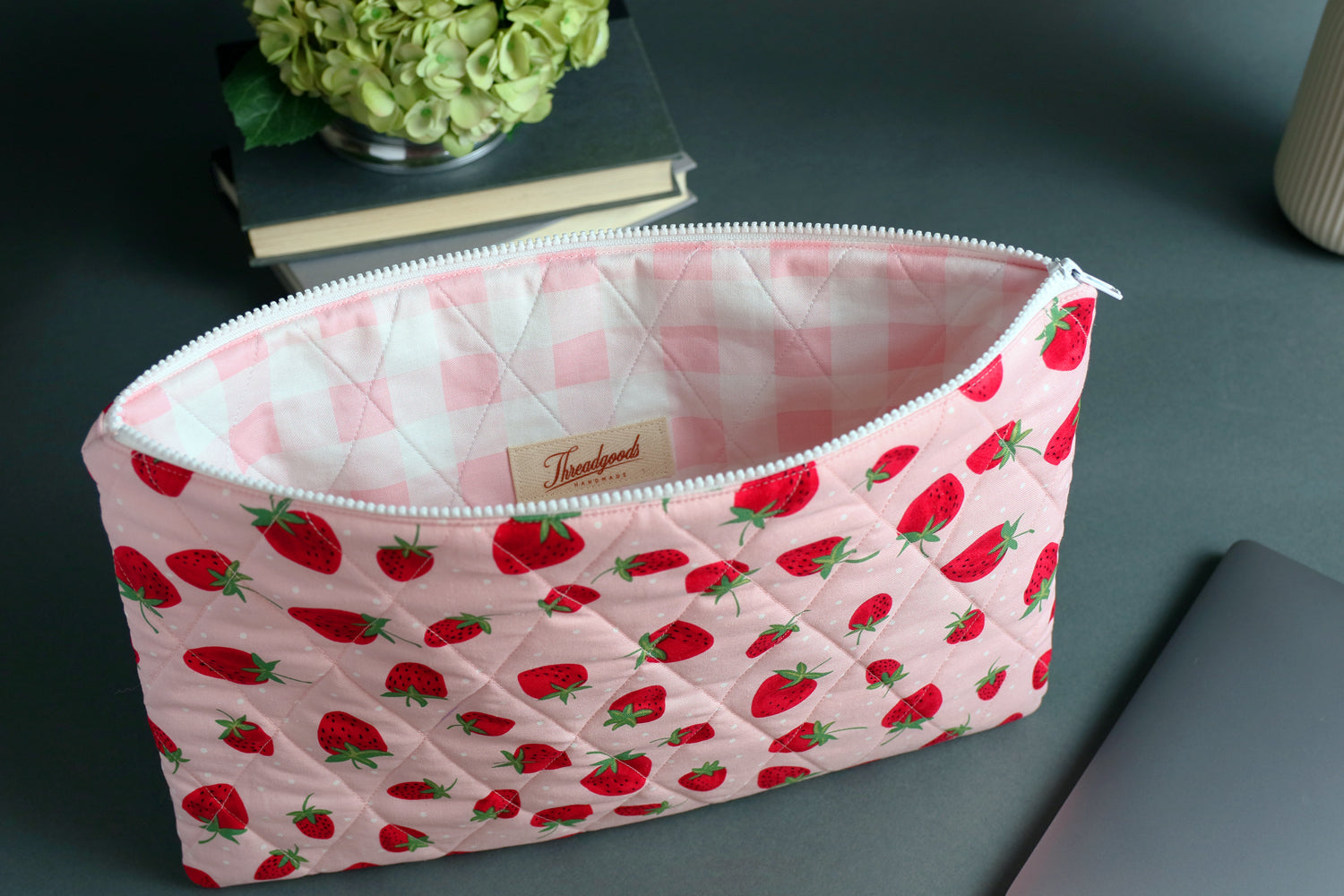 Strawberry Picnic quilted zip laptop sleeve!