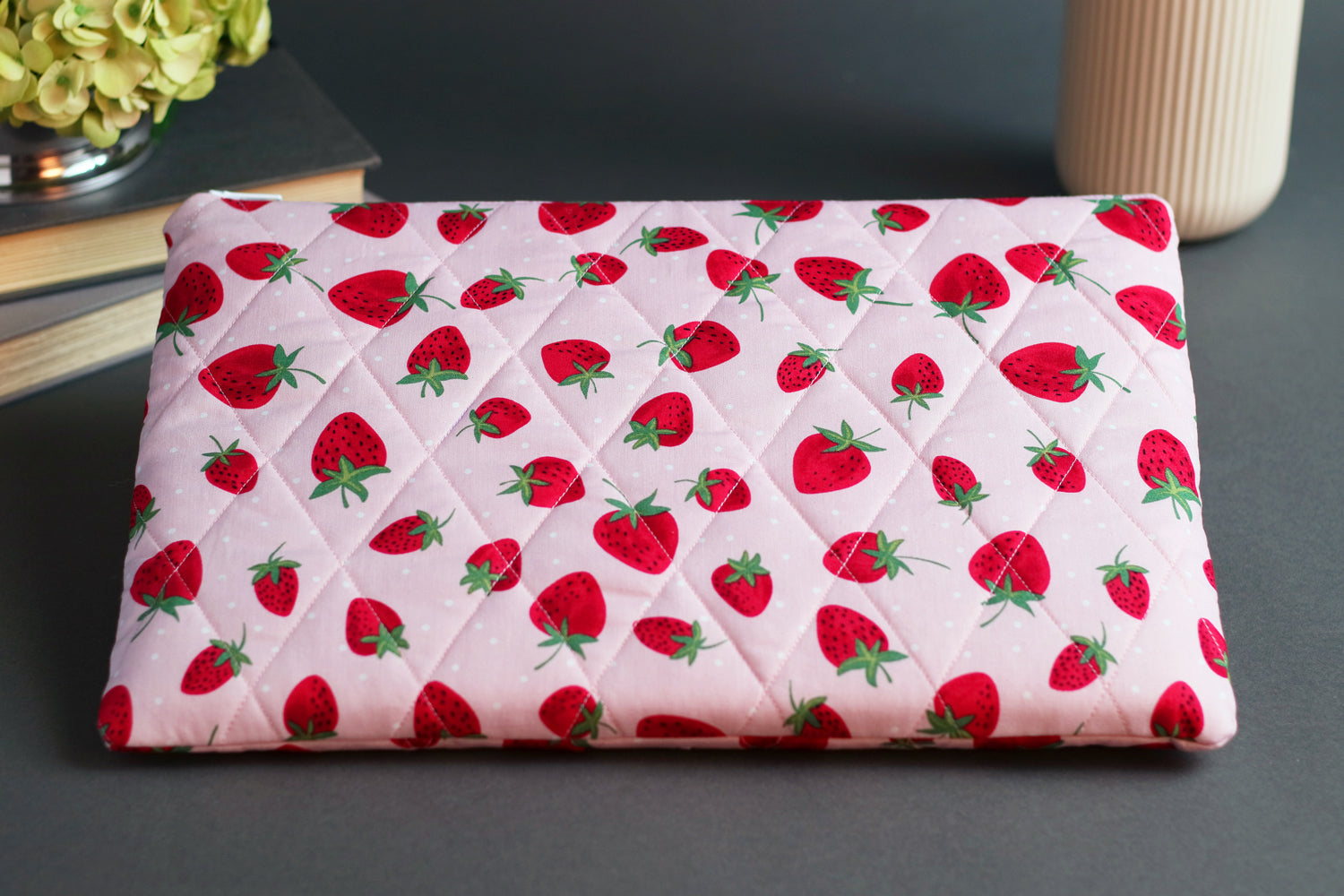 Strawberry Picnic quilted zip laptop sleeve!