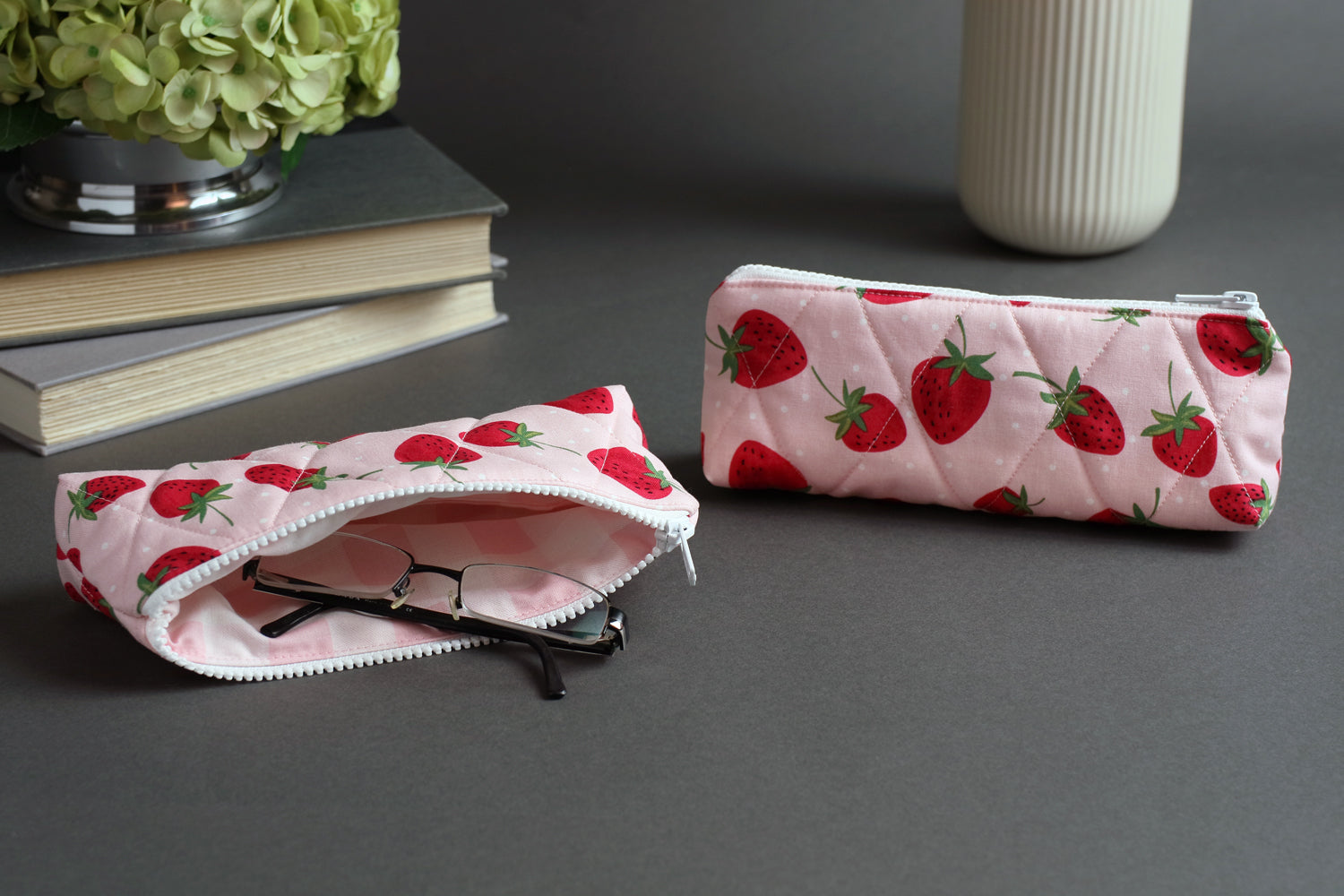 Strawberry Picnic Handmade Quilted Pencil Case