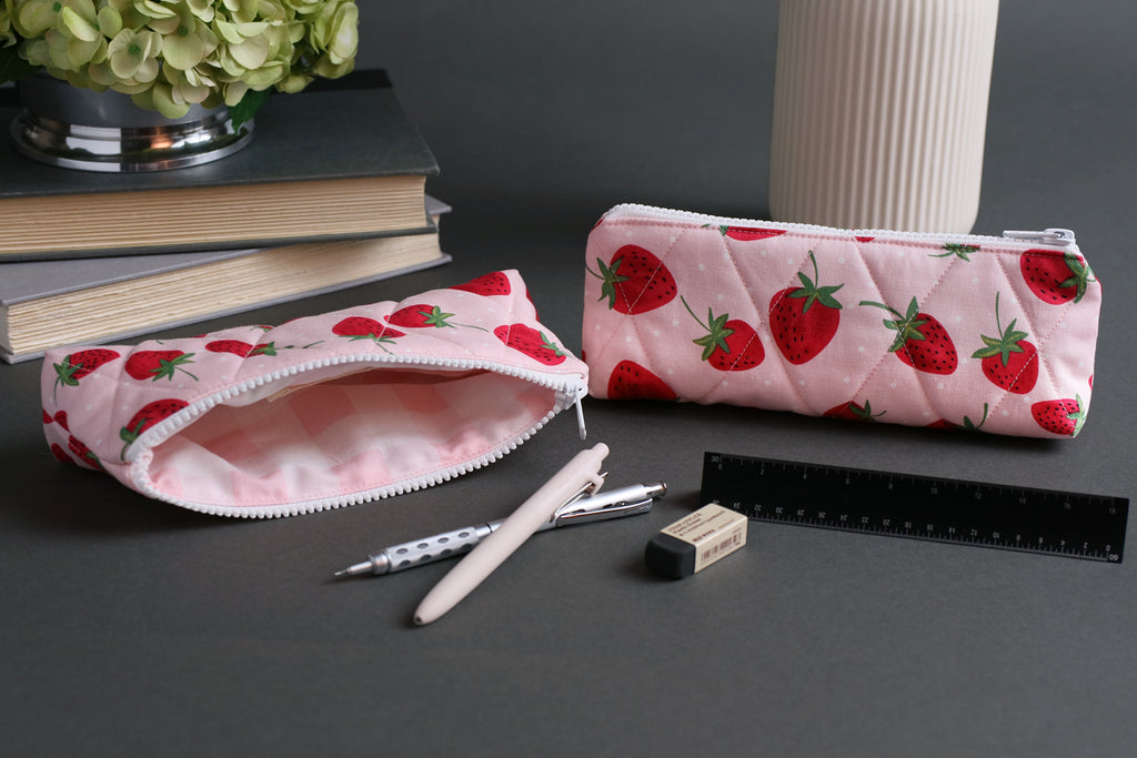 Strawberry Picnic Handmade Quilted Pencil Case