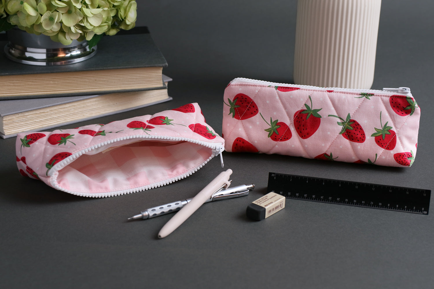 Strawberry Picnic Handmade Quilted Pencil Case