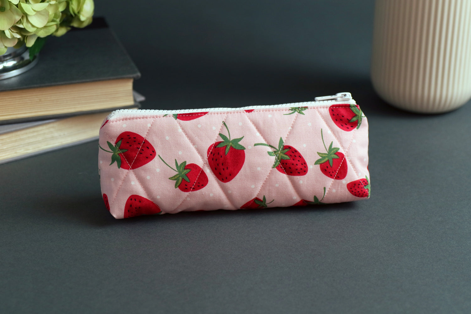 Strawberry Picnic Handmade Quilted Pencil Case