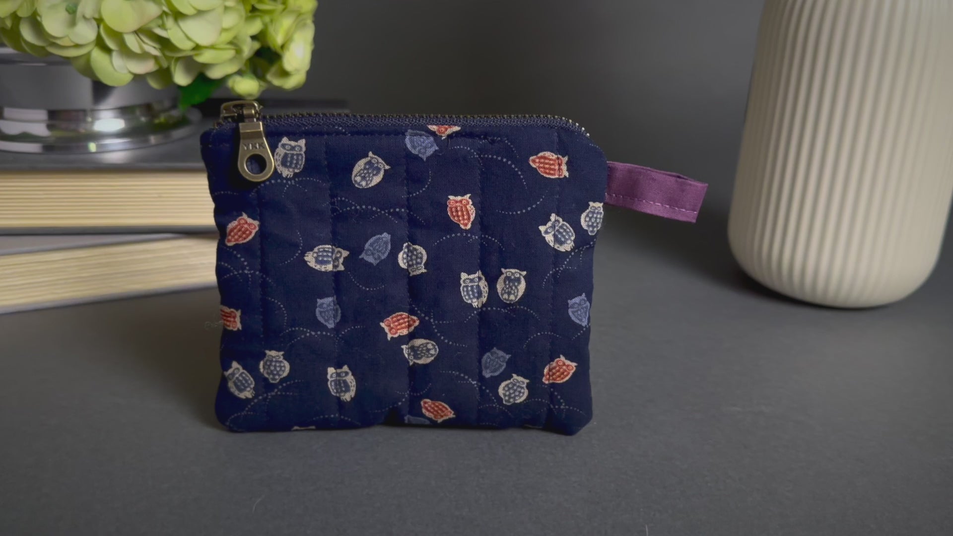 Colorful Owls and Wispy Arcs Handmade Quilted Keychain Wallet