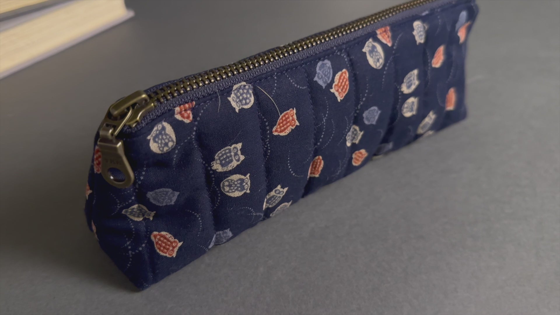 Colorful Owls and Wispy Arcs Handmade Quilted Pencil Case